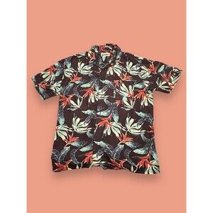 Milano Bay Hawaiian Shirt Floral Woven Aloha Men's Size LG Blues Tropical Print